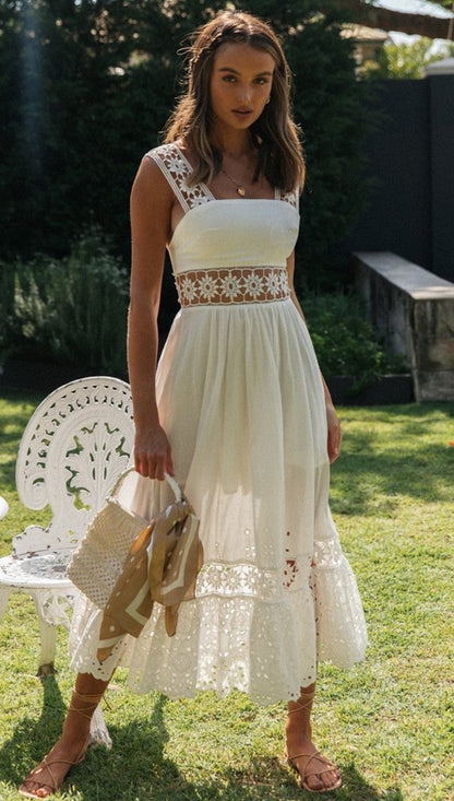 Spring/Summer Women'S Clothing Fashion Dress Lace Stitching Big Swing Dress