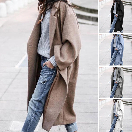 Long Elegant Solid Color Wool Blend Coat