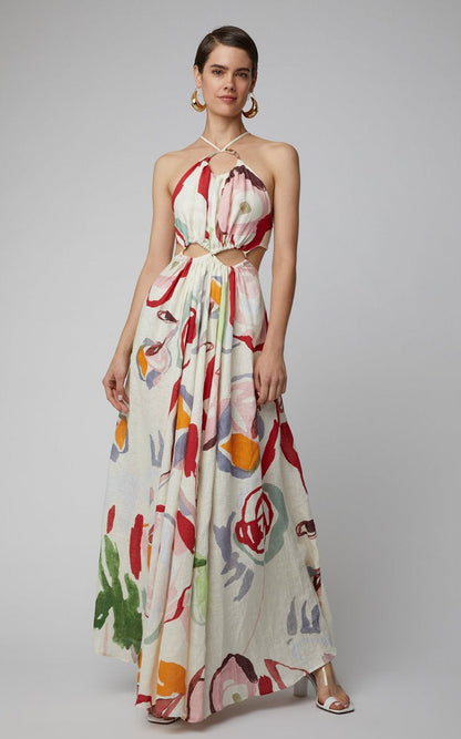 Spring/Summer New Women'S Dress Inew Slim Slim Strap Stitching Printed Long Skirt Beach Dress