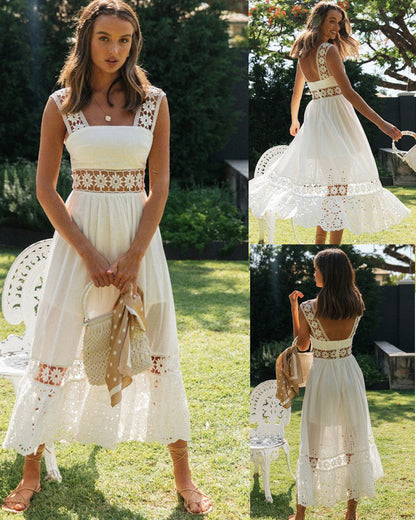 Spring/Summer Women'S Clothing Fashion Dress Lace Stitching Big Swing Dress