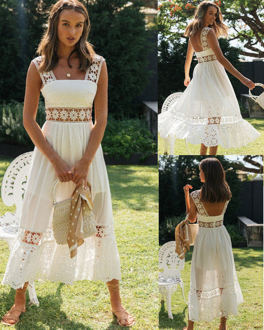Spring/Summer Women'S Clothing Fashion Dress Lace Stitching Big Swing Dress