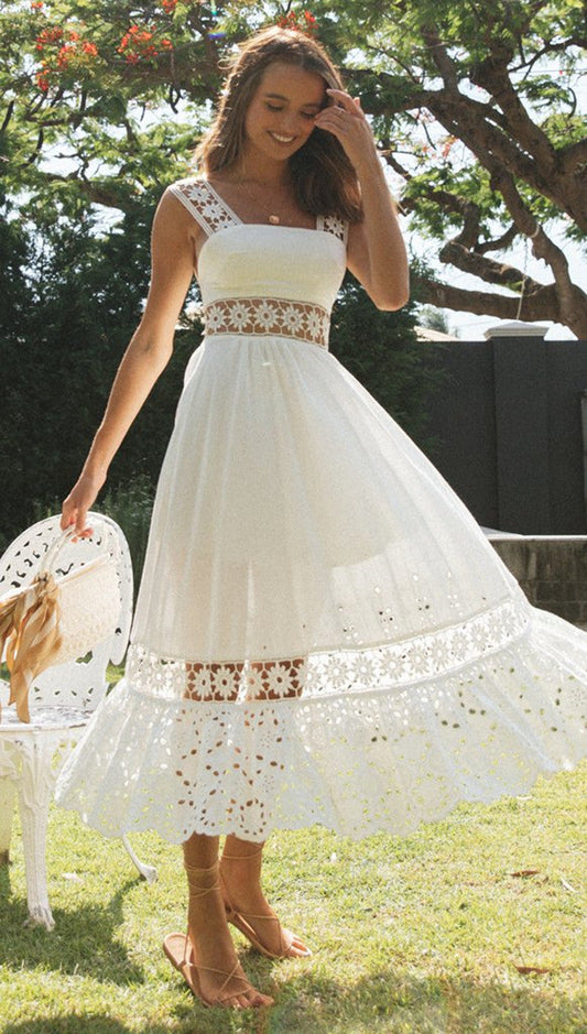 Spring/Summer Women'S Clothing Fashion Dress Lace Stitching Big Swing Dress