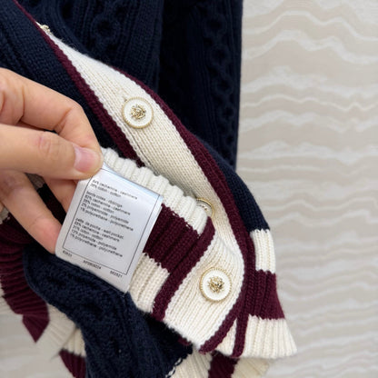 CC Spring 26 Cardigan White Brown Dark Blue Wool 342792
