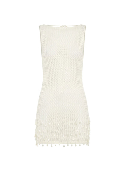 Miracle Beaded Crochet Mini Dress - Ivory