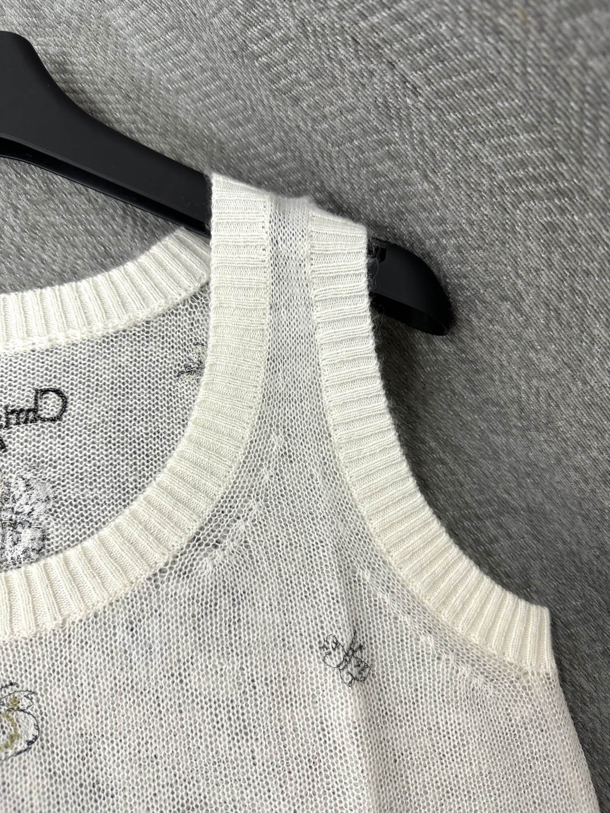 CD Butterfly Embroidered Vest White Alpaca Wool Cashmere 345333