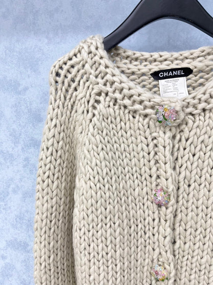 CC 2025 Cardigan With Multicolored Button Beige Wool 325881