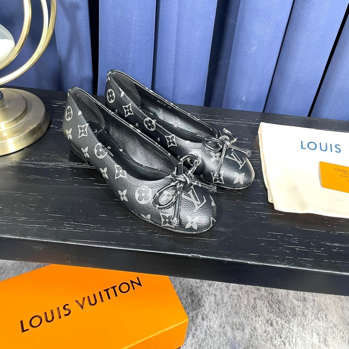 LV Butterfly Knot Black Ballet Flat Black Monogram Sheepskin