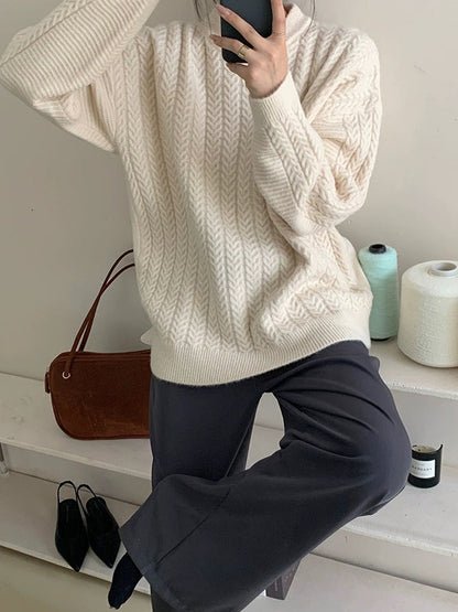 Long Sleeves Loose Solid Color Velvet Round-Neck Knitwear Pullovers Sweater Tops