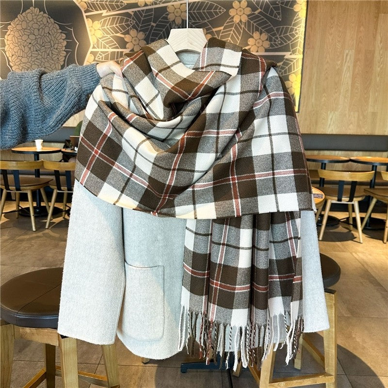 Color Block Plaid Fringe Scarf