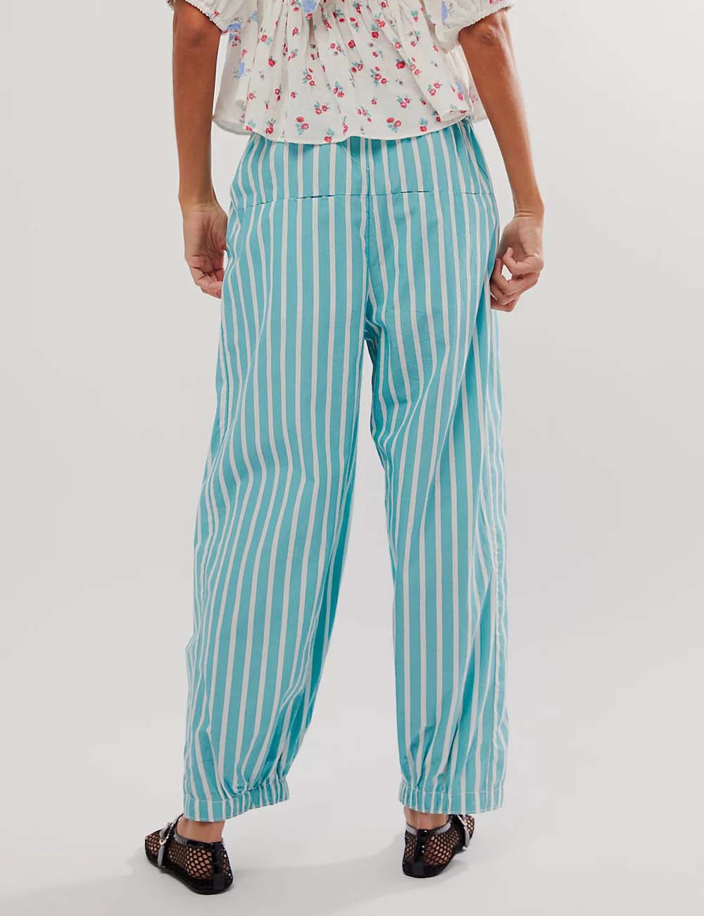Casual Elastic Waist Color Block Striped  Pants