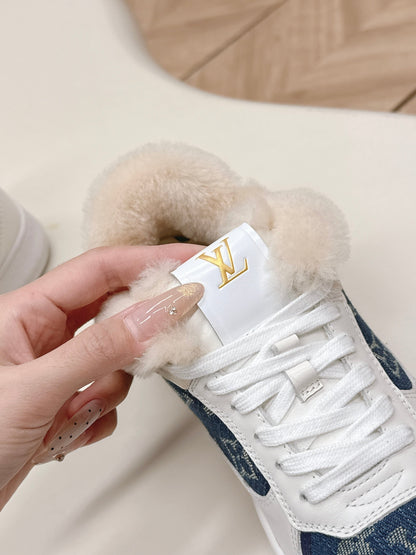 LV Stadium Sneaker White Cowhide Denim Wool 595429