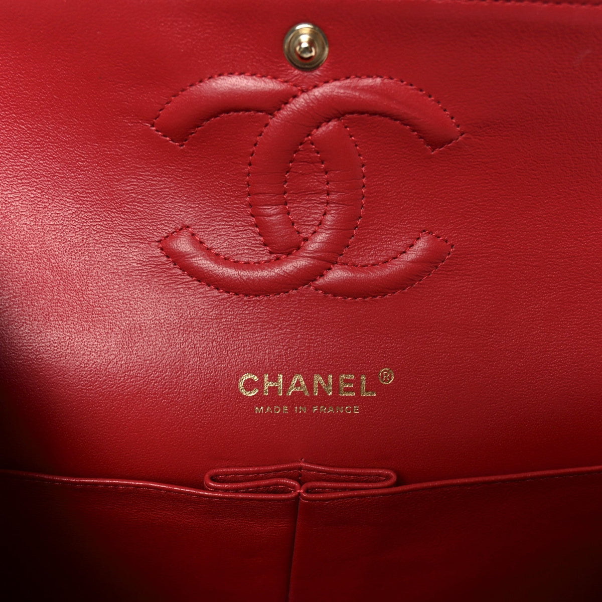 Lambskin Quilted Medium Double Flap Red