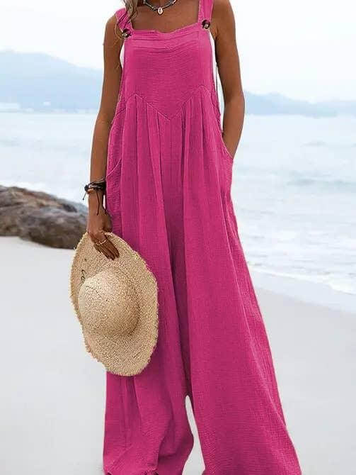 Solid Color Simple Button Jumpsuit