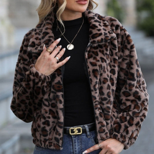 Leopard Print Long Sleeve Zip Jacket