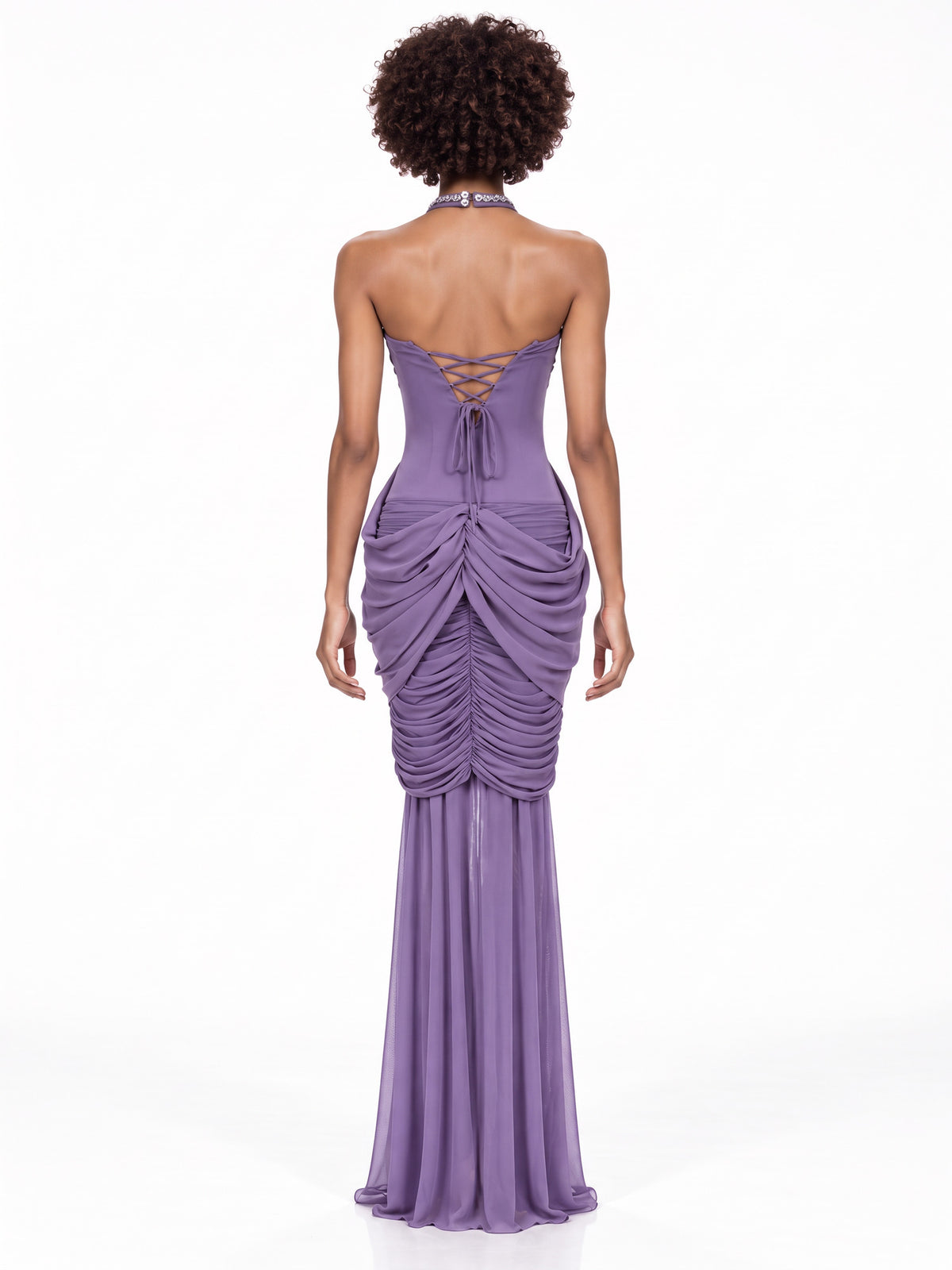 Audrey Twisted Ruched Halter Maxi Dress