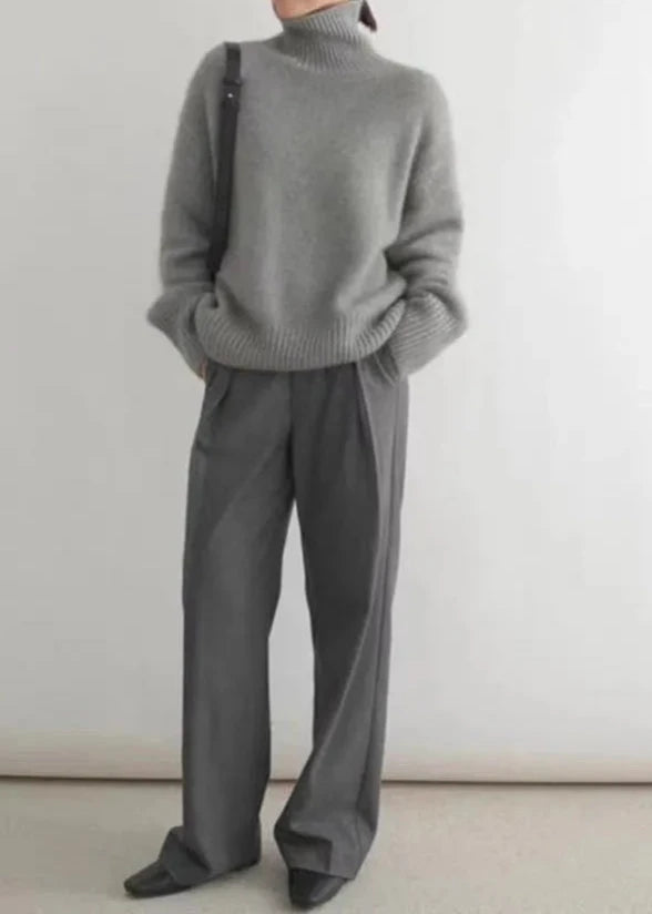 Grey Knit Turtleneck Sweater Soft Plush Fabric