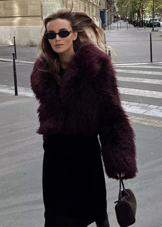 Faux Fur Winter Jacket Premium Burgundy