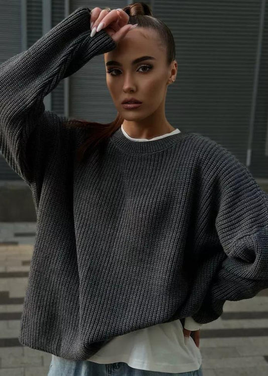 Round Neck Loose Knit Sweater For Women
