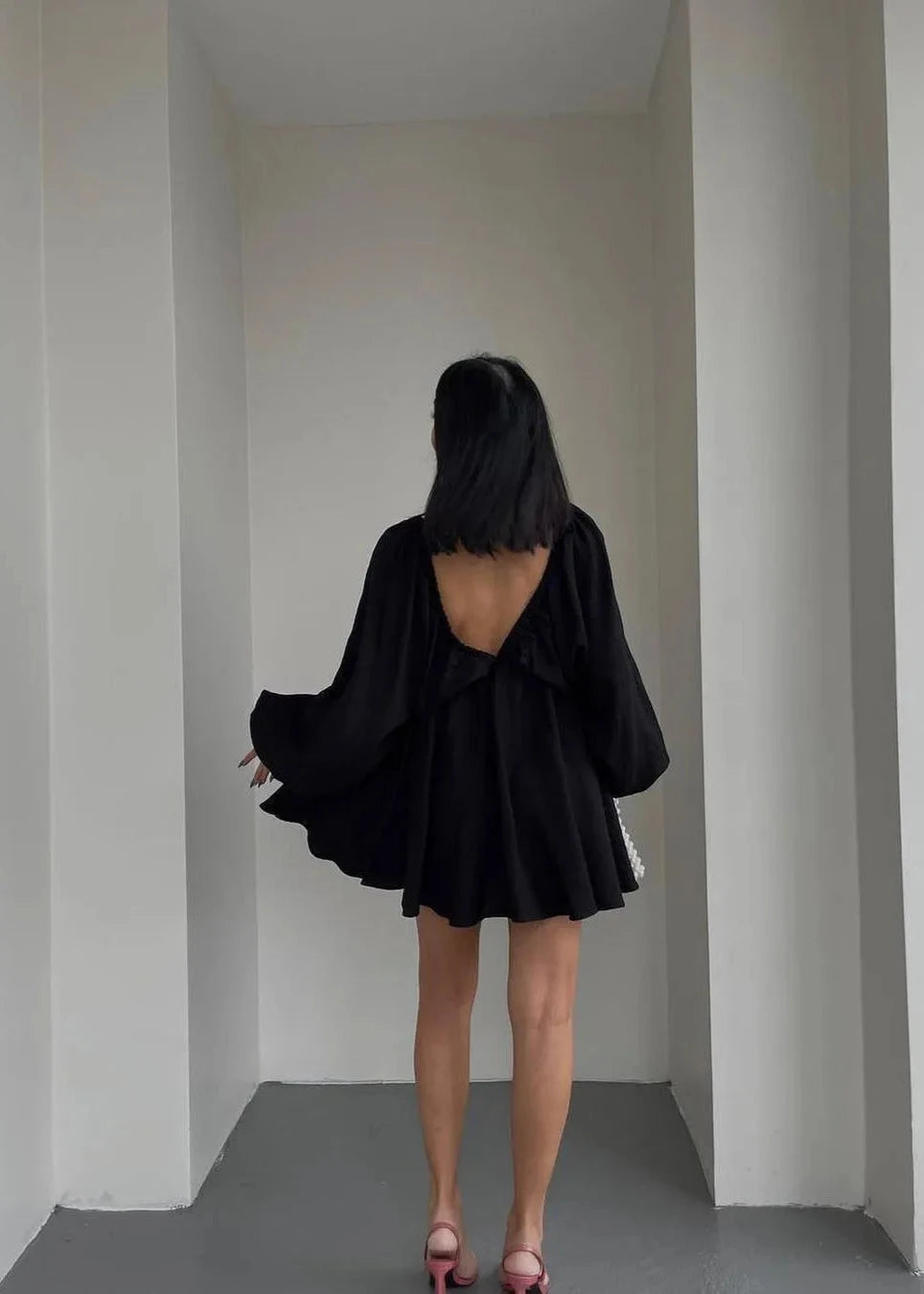 Lantern Sleeve V Neck Dress In Soft Fabric