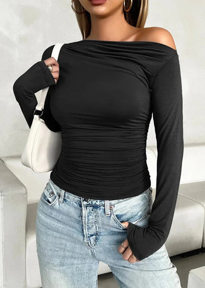 Off Shoulder Slim Fit Pullover Top Soft Fabric