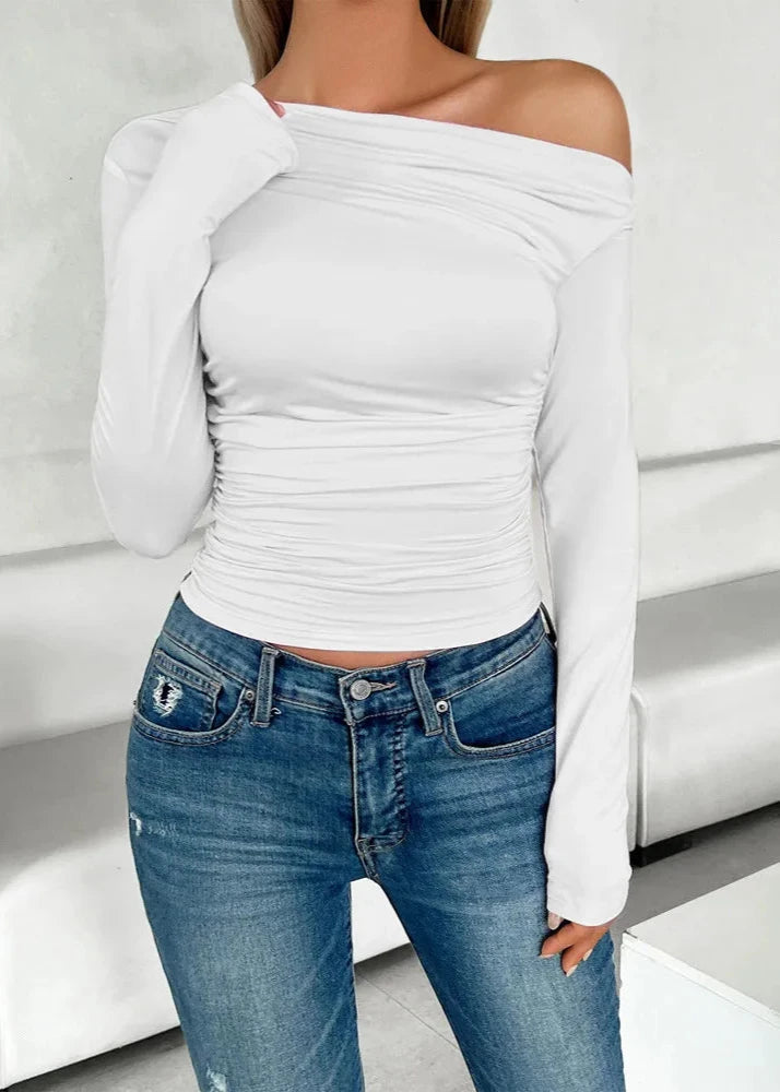 Off Shoulder Slim Fit Pullover Top Soft Fabric
