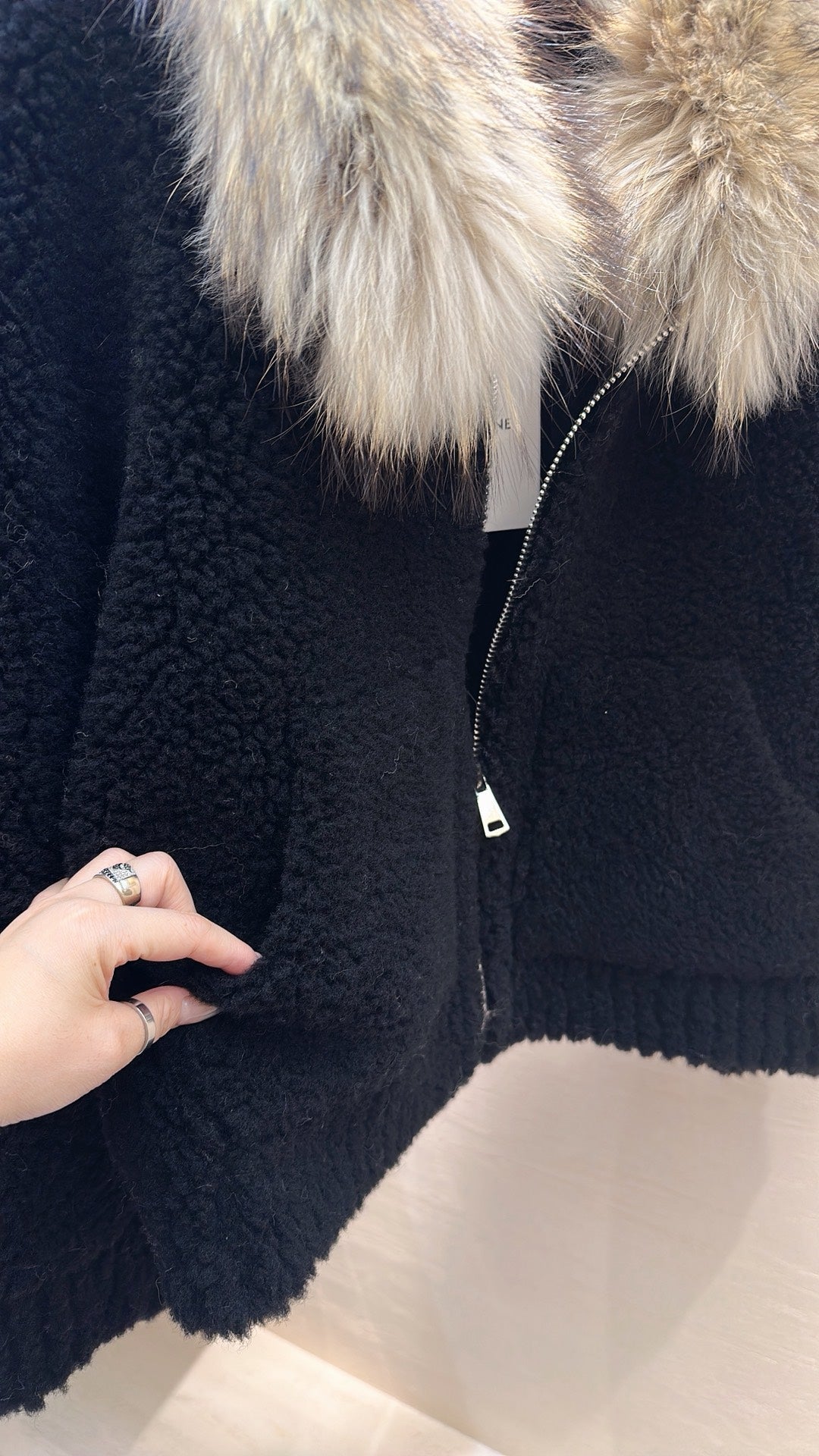 CELINE Shearling Black Coat 333249