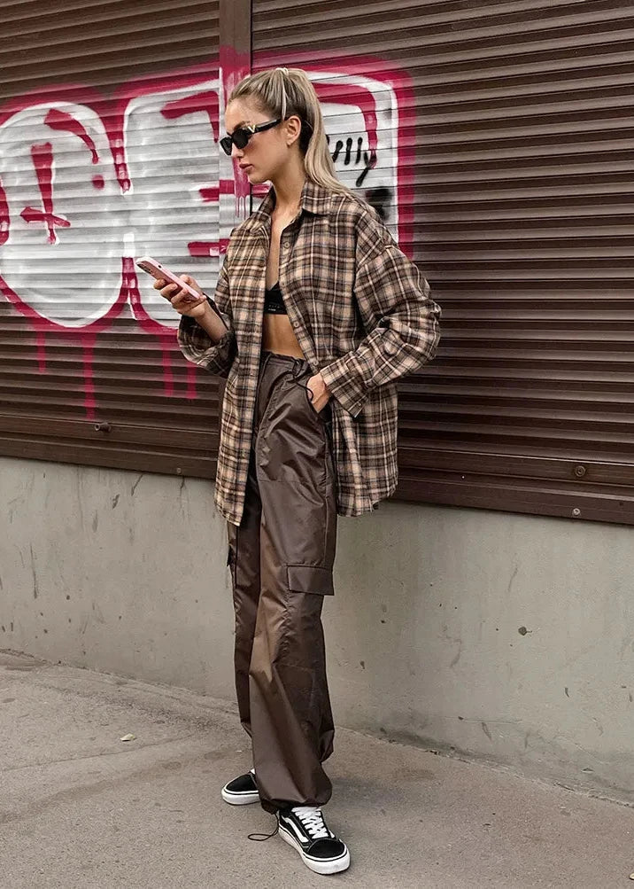 Retro Plaid Cotton Shirt With Relaxed Fit