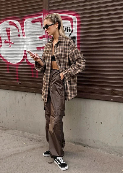 Retro Plaid Cotton Shirt With Relaxed Fit