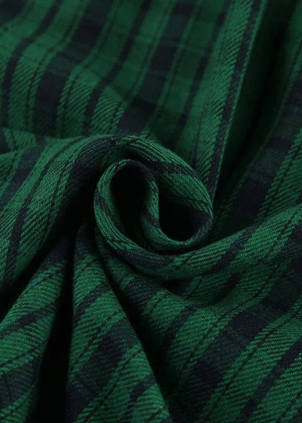 Oversized Plaid Shirt Cotton Retro Green Style