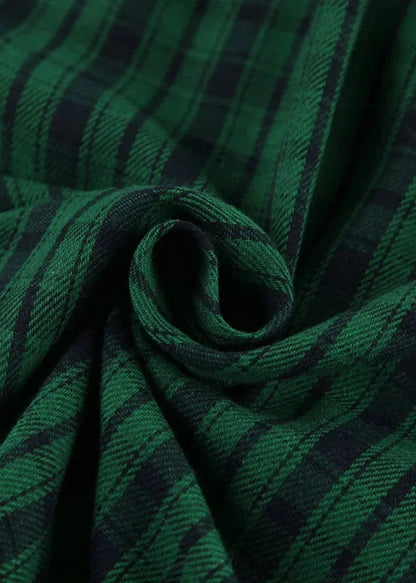 Oversized Plaid Shirt Cotton Retro Green Style