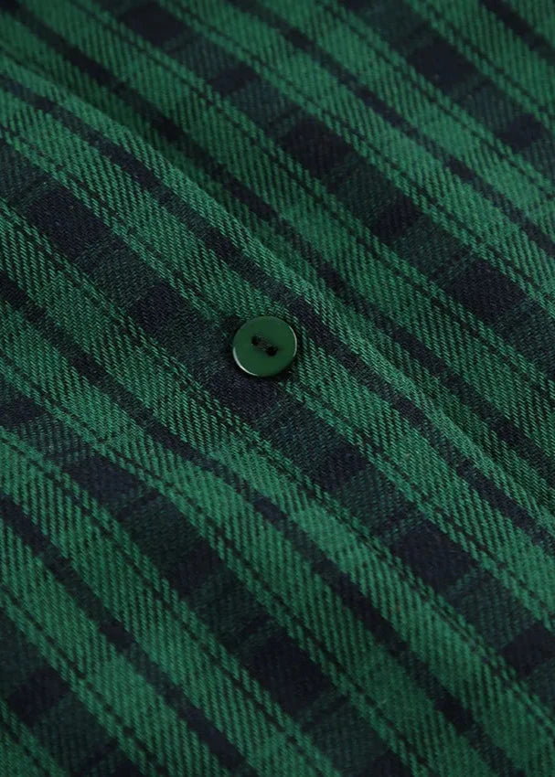 Oversized Plaid Shirt Cotton Retro Green Style