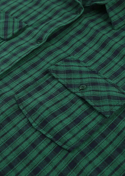 Oversized Plaid Shirt Cotton Retro Green Style