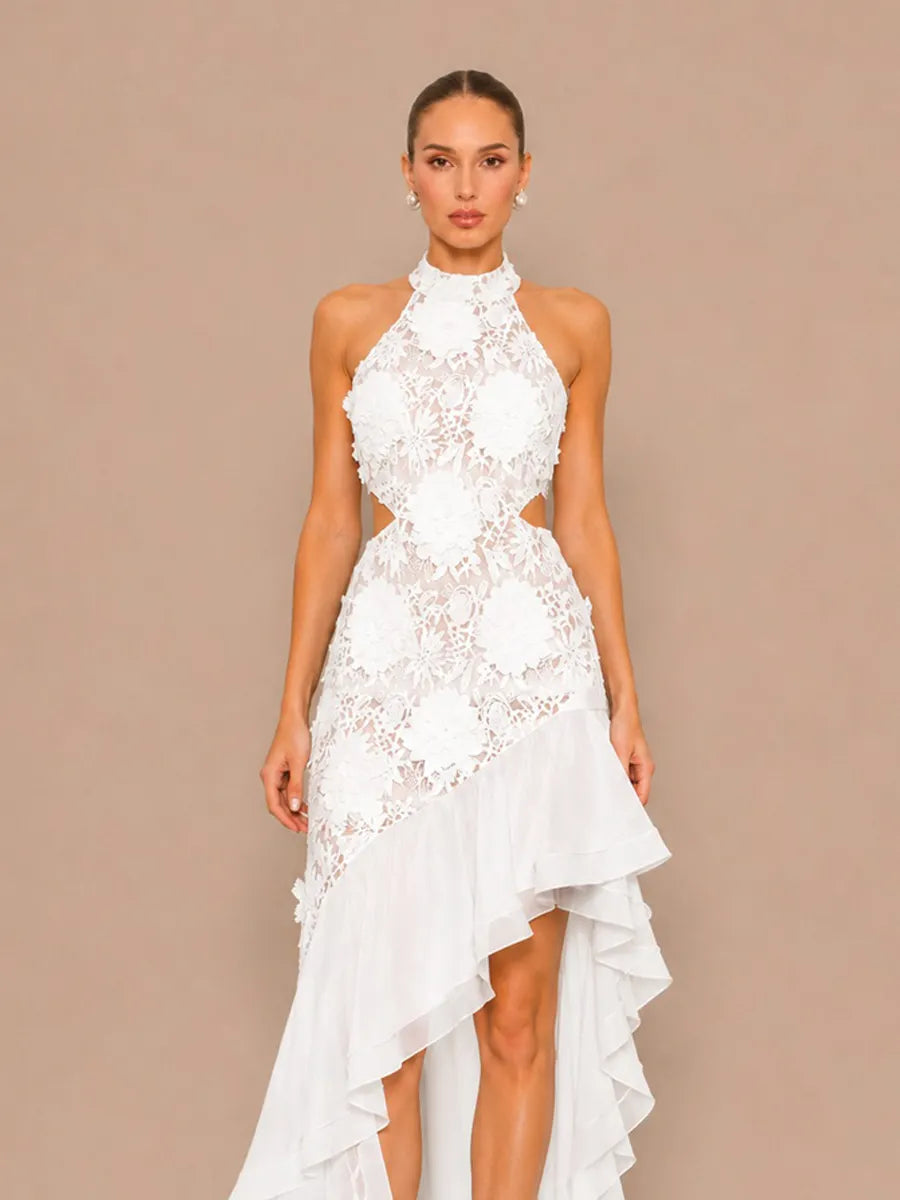 Inara Embroidered Appliqué Ruffled Maxi Dress
