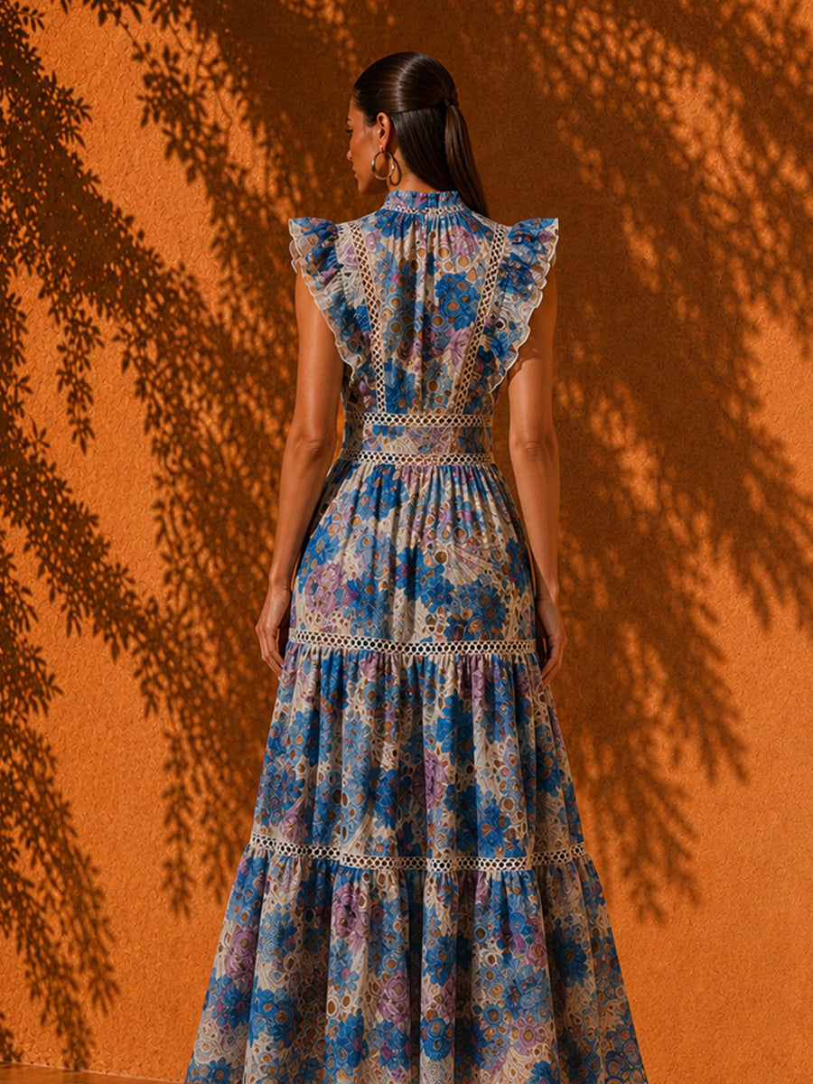 Harper Printed Maxi Dress with Lace Trim