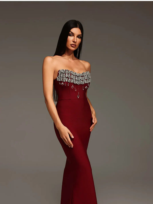 Celine Strapless Diamond Bandage Maxi Dress