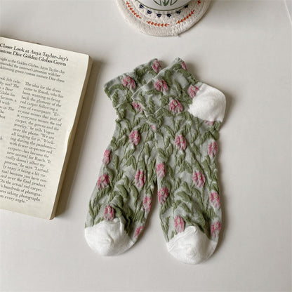 Rufia - Embossed 3D Floral Ankle Socks