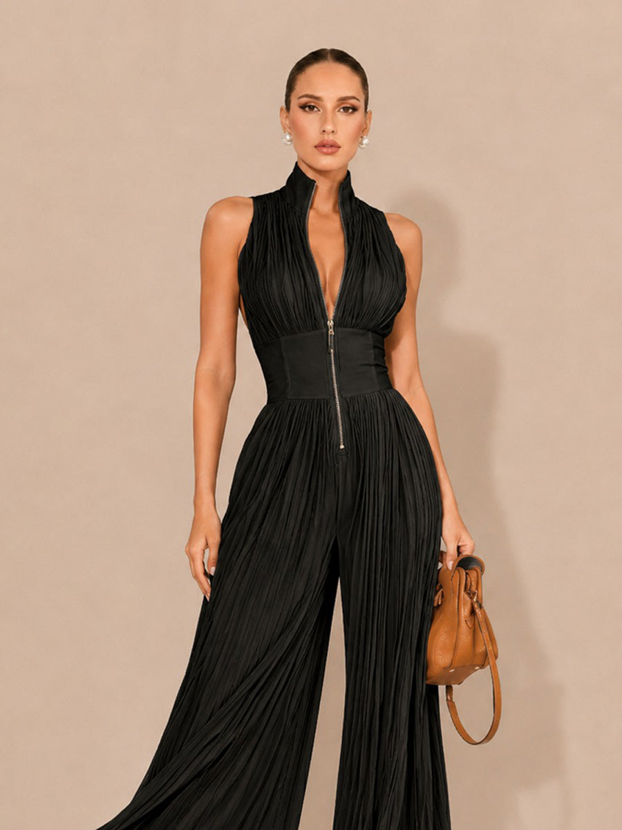 Ophelia Sleeveless Pleated Zip-Front Jumpsuit