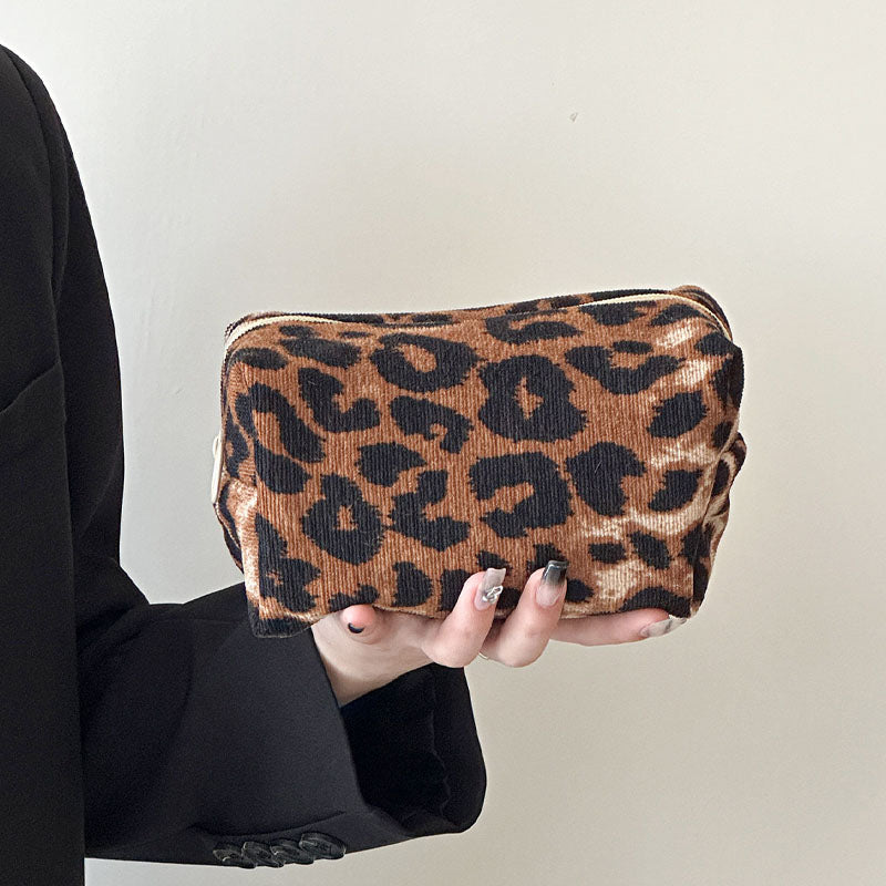 Leopard Print Color Block Portable Cosmetic Bag