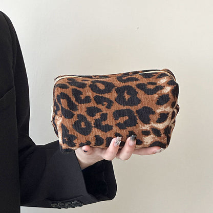 Leopard Print Color Block Portable Cosmetic Bag