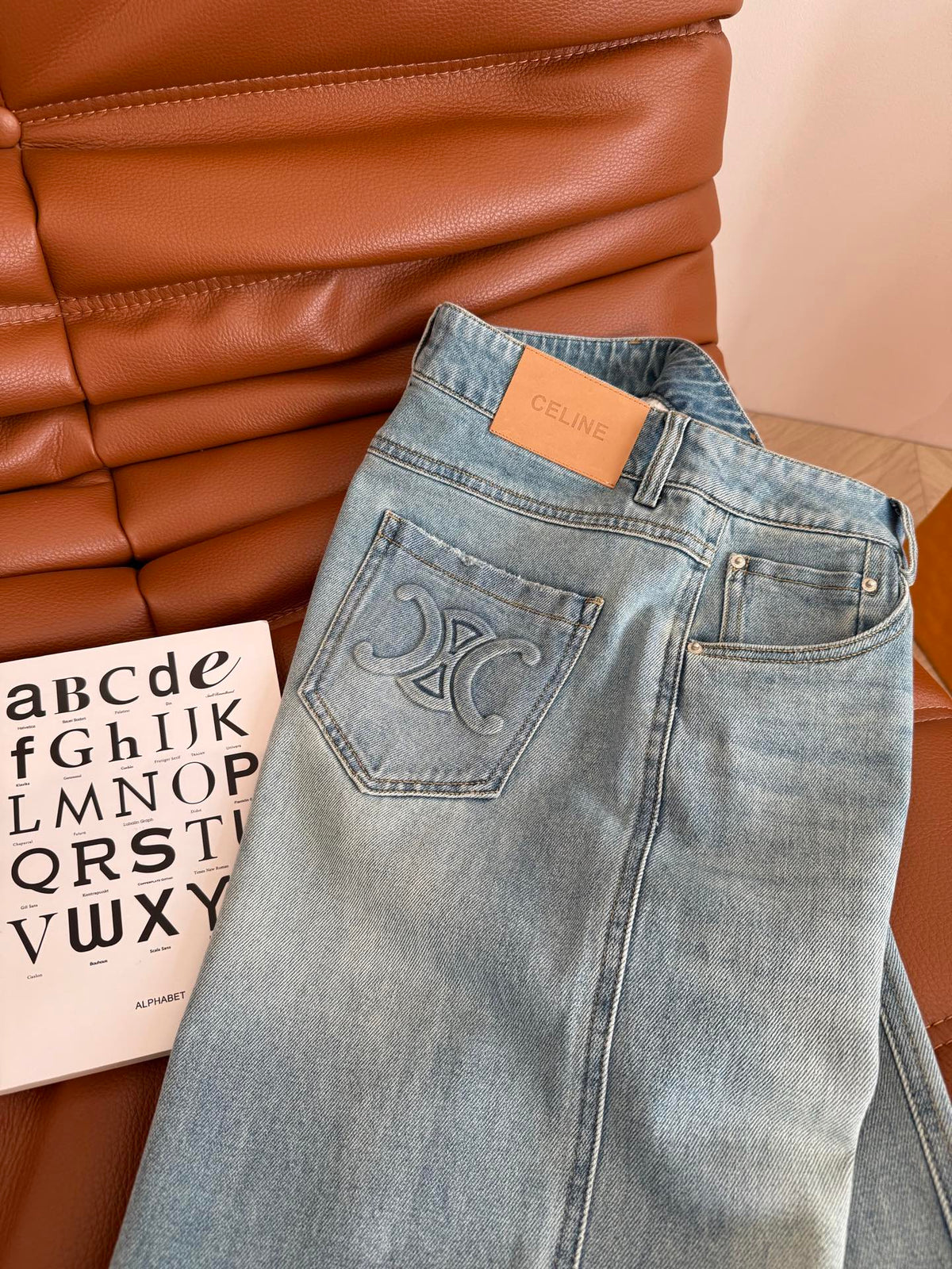 Celine 25 Arc de Triomphe Pattern Straight Jeans Cotton