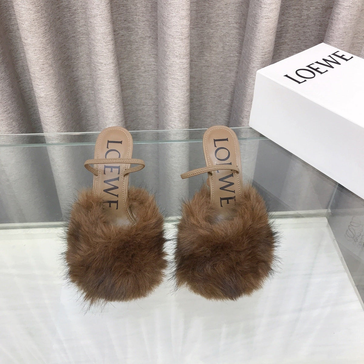 Loewe 25SS Fur-lined Mule 100 Brown in Fox Fur 597442