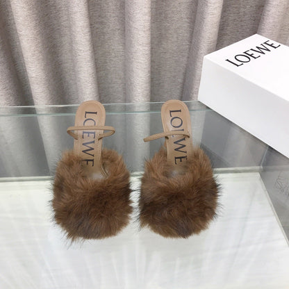 Loewe 25SS Fur-lined Mule 100 Brown in Fox Fur 597442