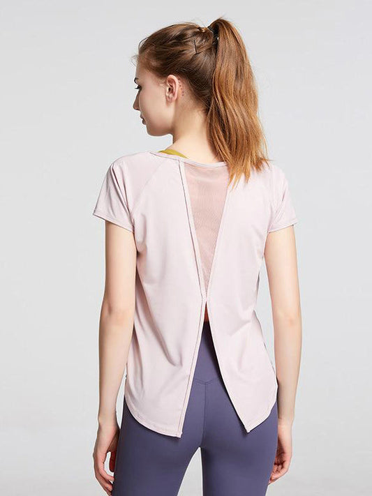 Solid Color Yoga Clothes Women'S Short-Sleeved T-Shirts Loose Beautiful Back Fitness Clothes Breathable Quick-Drying Clothes Slim Sports Tops