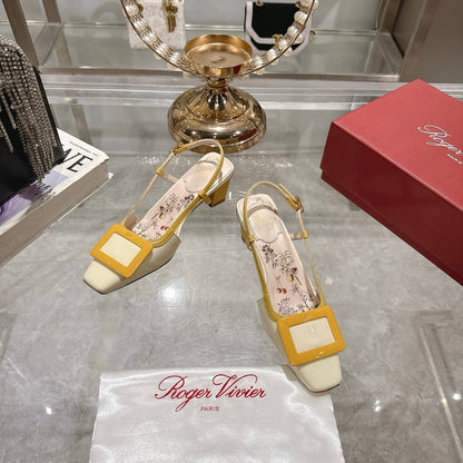 Viv 25 Flower Slingback Yellow Italian Leather 300785