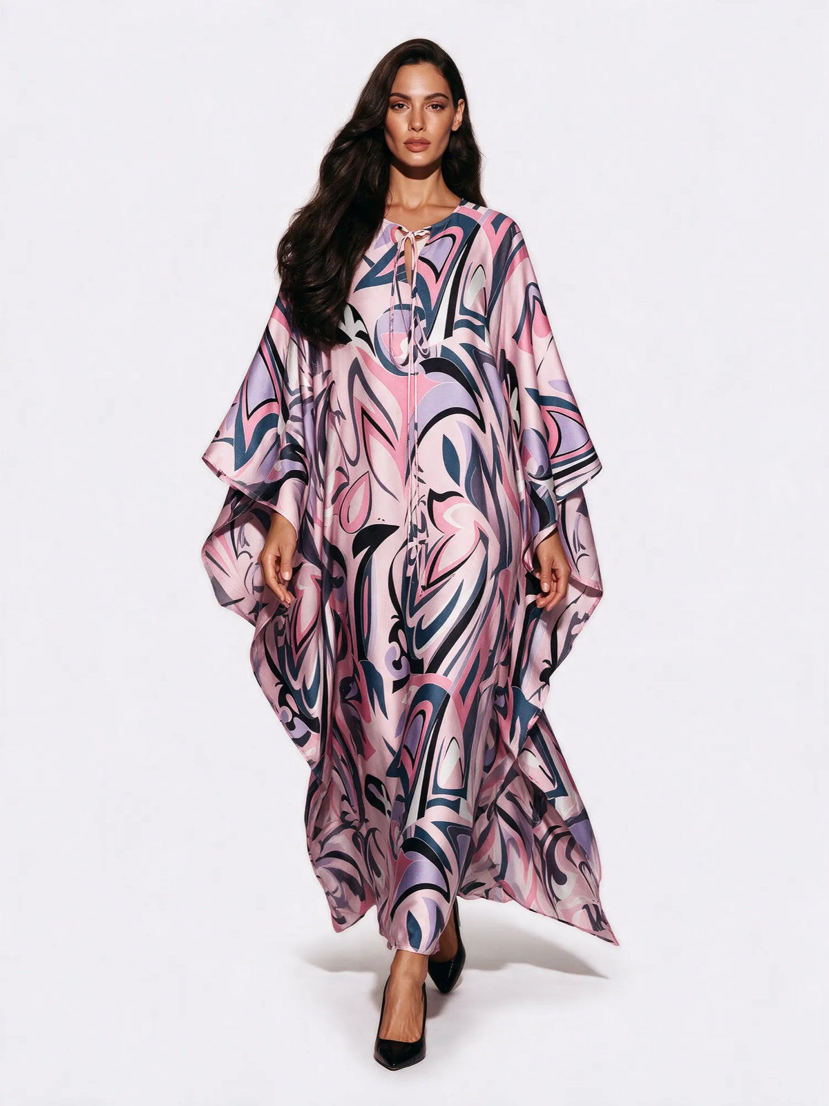 Layla Abstract Print Tassel Kaftan Maxi Dress