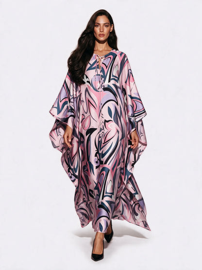 Layla Abstract Print Tassel Kaftan Maxi Dress