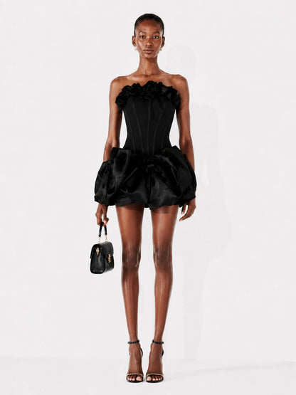 Valeria 3D Floral Bow Strapless Mini Dress