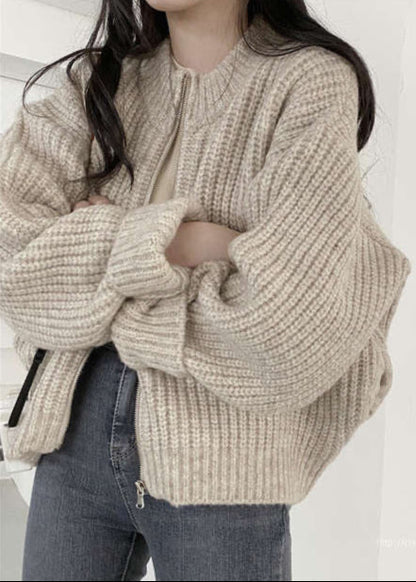 Chunky Knit Cardigan Zip Up Ribbed Sweater