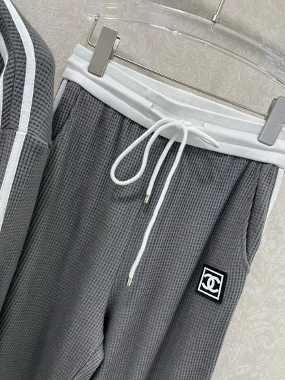 CC 25 Collar Jacket and Casual Trousers Waffle Suit Gray Rayon