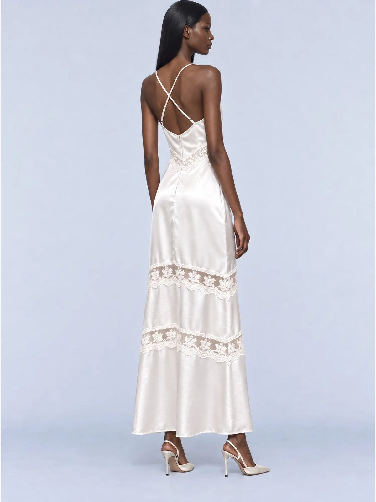 Olivia Satin Lace Patchwork Maxi Dress